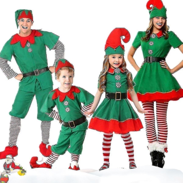 Jultomtekostym Familj Vuxen Barn Fancy Dress Santa Helper Outfits_y 180cm Girls