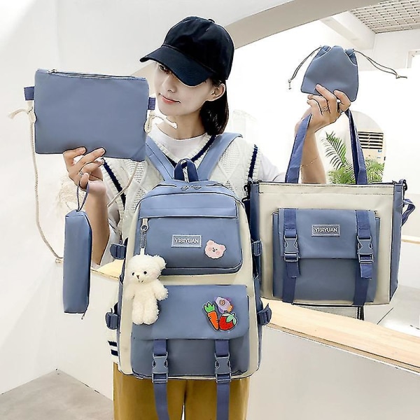 Nya 4 st set Lila färg Barn skolryggsäck Kawaii dam ryggsäck Bokväska Skolväskor för tonåringar flickor Mochila Blue Only-Bag