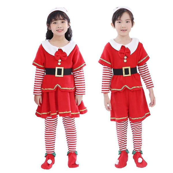 Jul Barn Elvdräkt Pojkar Flickor Julfest Tomtehjälpare Cosplay Fancy Dress Outfit 3-8 år 3-4Years Boys