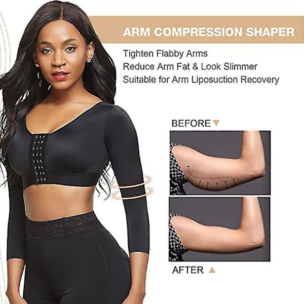 Mimigo Womens Shapewear 3/4-ärm Arm Shaper Frontstängning Kompressionsbehå Post Surgery Posture Corrector Linne BLACK 4XL