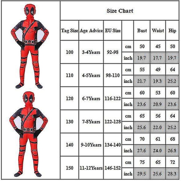 Deadpool Costume Cosplay Barn Body Pojkar Barnens Dag Fancy Dress Party 4-5 years