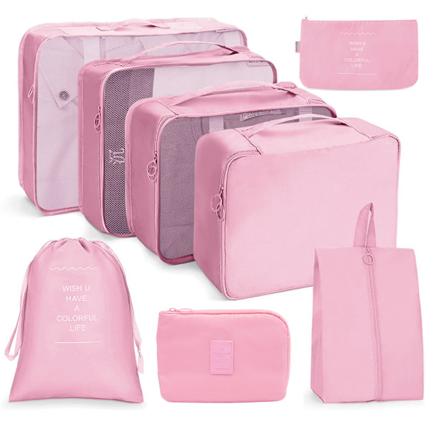 Travel förvaringsväska set Digital väska 8-delat set rosa