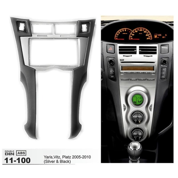 2 Din bilradio Stereo ram trimsats av instrumentbräda för Yaris Vitz Platz 2005-2011 DVD-spelare installation Silver  Black none