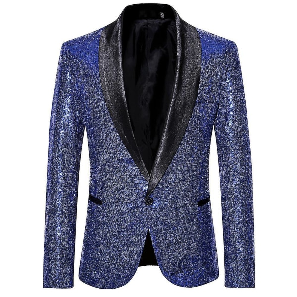 Herrmode paljett Casual Blazer Wediing Celebration kostymjacka Blue S