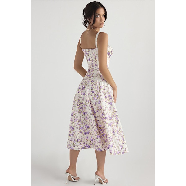 Blommönstrat print ärmlöst rynkad byst delat lår Boho midiklänning Carmen print bustier solklänning Purple Flower Asia M   EU S