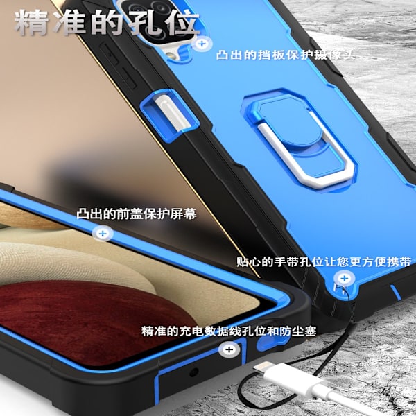 Case för Samsung A12 5G Case, Galaxy A12 Case, Allytech Slim Fit Rugged 3-lagers stötsäkert skydd Hybrid Kickstand Phone case Cover för black+blue