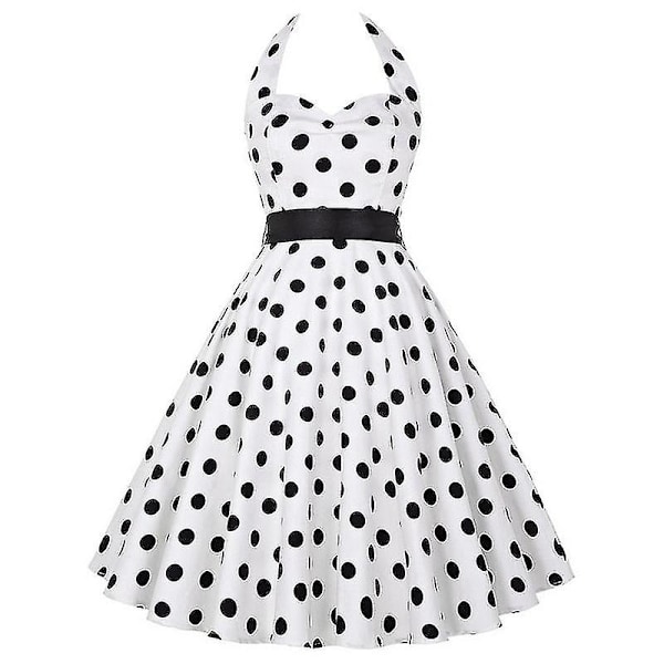 Sexig Retro Röd Polka Dot Klänning Audrey Hepburn Vintage Halter Klänning 50-talet 60-talet Gothic Pin Up Rockabilly Dress Robe XXL