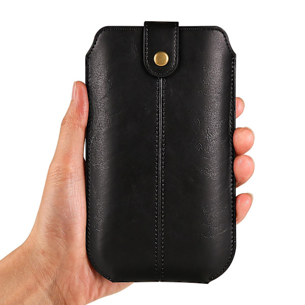 Crazy Horse Texture Pu Läder Telefonbältesväska för mobiltelefoner Universal midjetelefonhölsterväska med kortlager Black 7.2 inches