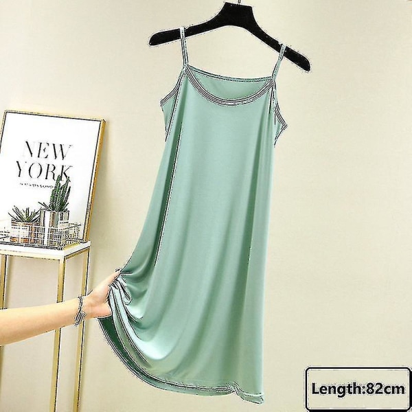 Seamless Full Slips Under Dress Dam Summer Plus Size Ärmlös Ice Silk Underkjol Underkjol Sexig Slim Strap Nattklänning_h Green-82cm XL Weight(65-80kg)