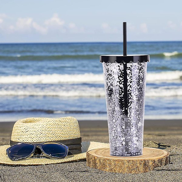 700 ml dubbellagers plastmugg, enkel genomskinlig glitterhalmkopp med paljetter, vattenkopp med stor kapacitet style4