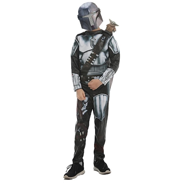 Star Wars The Mandalorian Cosplay Kostym Outfit Barn Pojkar Jumpsuit Med Cape Mask Fest Halloween Fancy Dress Up Kostym 7-8 Years