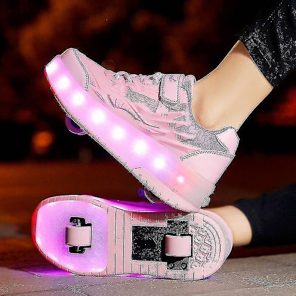 Childrens Sneakers Dubbelhjulsskor Led Light Skor Q7-yky Pink 39