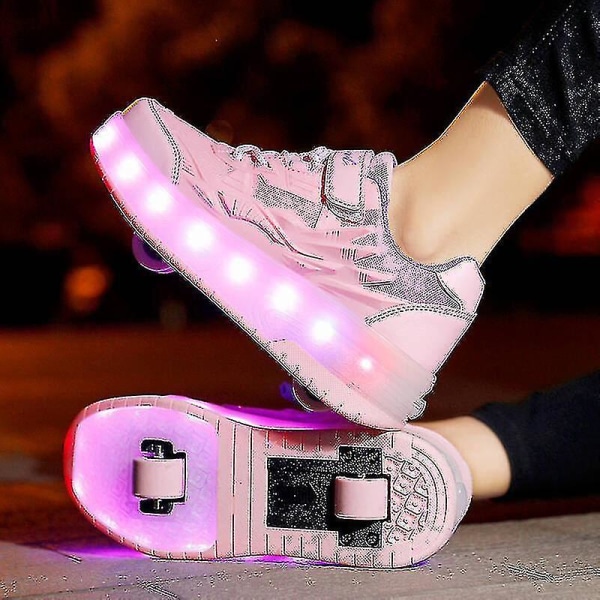 Childrens Sneakers Dubbelhjulsskor Led Light Skor Q7-yky Pink 40