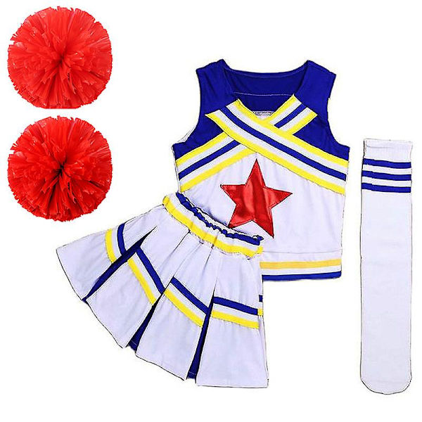Pompoms Cheerleading Dräkt Dam Flickor Tävling Röd Cheerleaders Skollag Uniform Klass Dräkt För Barn Danskostymer XXL150CM 33-40KG Girl Cheerleader B1
