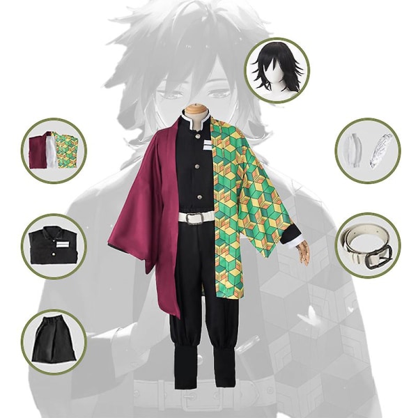 Anime Expo Tecknad karaktär Cosplay Kostym Demon Slayer Kochou Shinobu Kimetsu No Yaiba Tanjirou Nezuko Cosplay Kimono Wig V kids 100cm Tomioka Giyuu 2