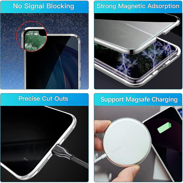 Privacy Magnetic Case Kompatibel Iphone 14 Pro Max/14 Pro Anti Peeping Dubbelsidigt härdat case Blue for 14 Pro