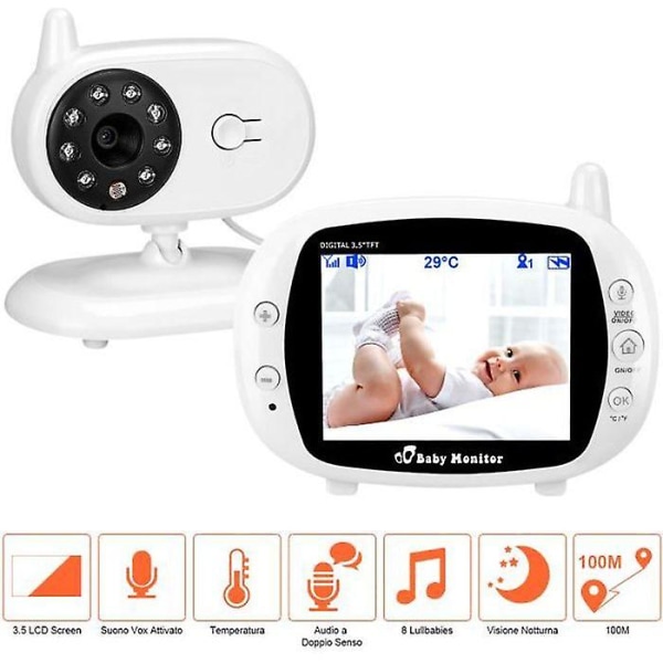 Babyphone Video Trådlös multifunktions 3,5" LCD-färgvideo tvåvägsljud, mörkerseende, temperaturövervakning null none