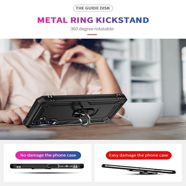 Xhy Samsung Galaxy A14 5G- case med skärm- och linsskydd och magnetiskt ringfäste Kickstand Military Grade helkropp dubbellager Durabl black