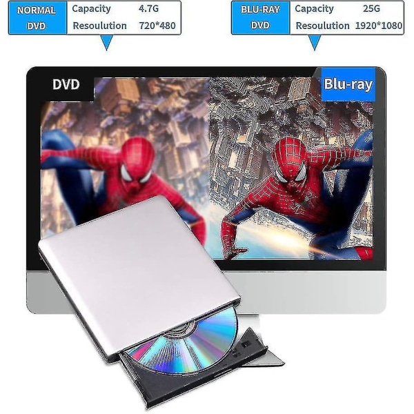 Extern Blu Ray Dvd Drive 3d, USB 3.0 och Type-c Bluray Cd Dvd Reader null none