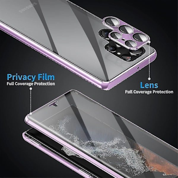 Magnetiskt fodral till Samsung S24 Ultra / S24 Plus / S24 Dubbelsidig härdat glas metall stötfångare med säkerhetslås, trådlös laddare För S24 Plus Grön
