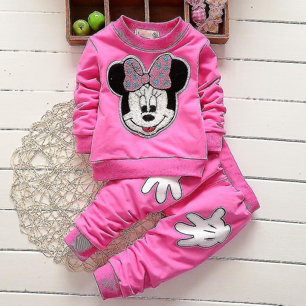 Baby Barn Flickor Minnie Mouse Sweatshirt Top Byxor Set Outfits Kläder 6-12 Months Rose Red