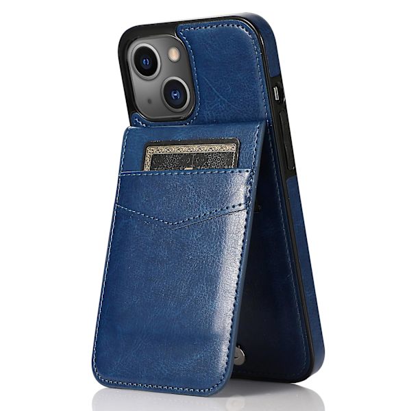 Telefon Kickstand Case För Iphone 14 Plus, Korthållare Pu Läder + Tpu Cover Dark Blue