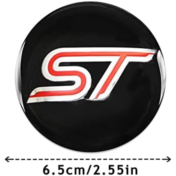 4st Hjul Center Caps Sticker för Ford ST, Svart Aluminium Hjul Center Hub Covers Sticker, 56mm/2.22&#39;&#39; for ST