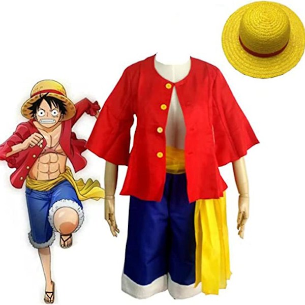 Vuxna Cosplay D. Luffy Pirate Halmhattar Set Fancy Dress Up Outfit Set M