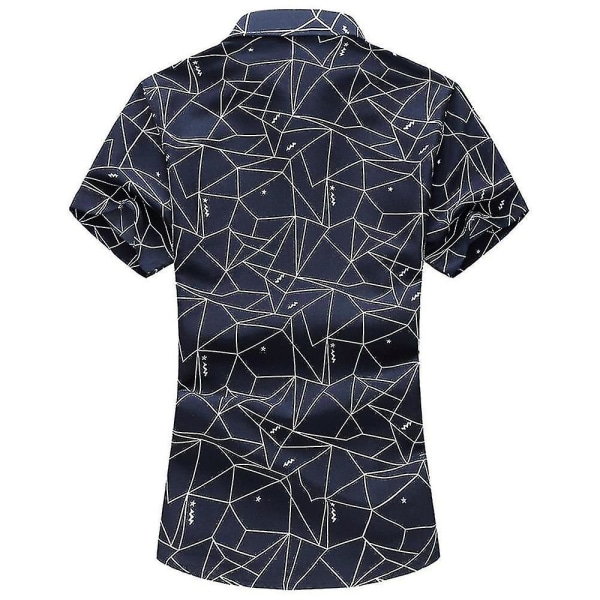 Plus Size Men Holiday Button Down-skjortor Sommar Casual Beach Kortärmad Topp Navy Blue 4XL