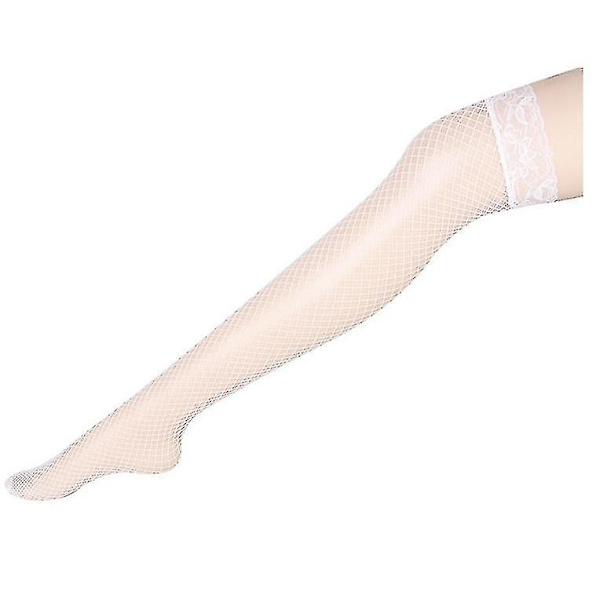 Sexiga Linger Over Knee Strumpor Sexiga Fishnet Spets Nylon Top Mesh Lår Höga strumpor Strumpbyxor Långa strumpbyxor White