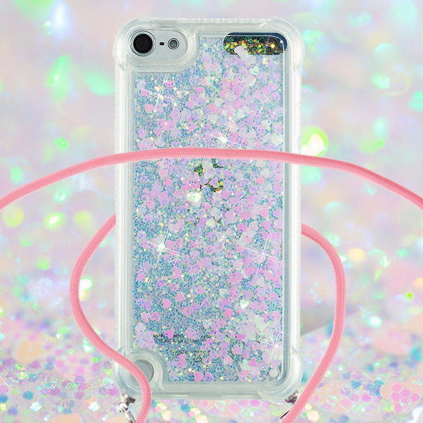 Long Lanyard Glitter Liquid Quicksand Tpu Cover för Ipod Touch (2019)/ipod Touch 6/5 - Mörklila hjärtan Shiny Hearts