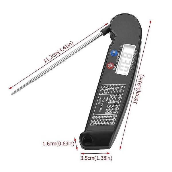 Kökstermometer Digital multifunktionell mattermometer hopfällbar (a-5-f6) black
