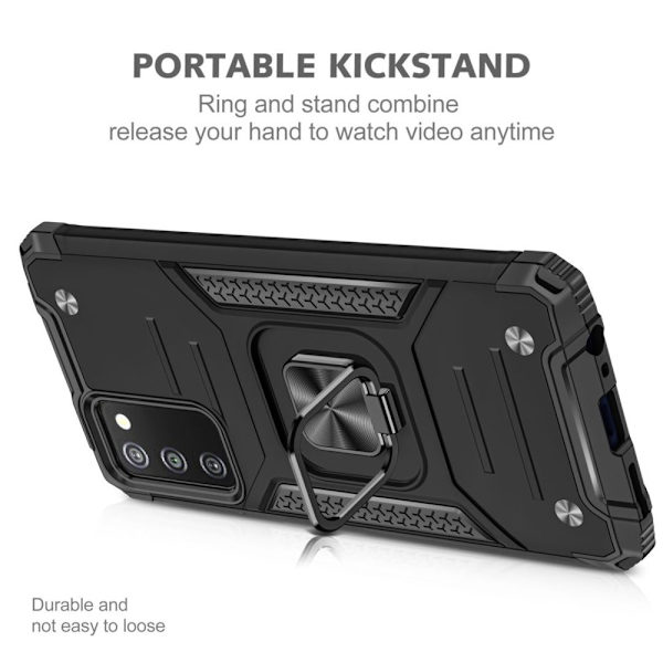 Xhy Samsung Galaxy A03S Case med magnetisk ringhållare Kickstand Militärklass helkropp Dubbellagers fallskydd Robust Hållbar lossnar black