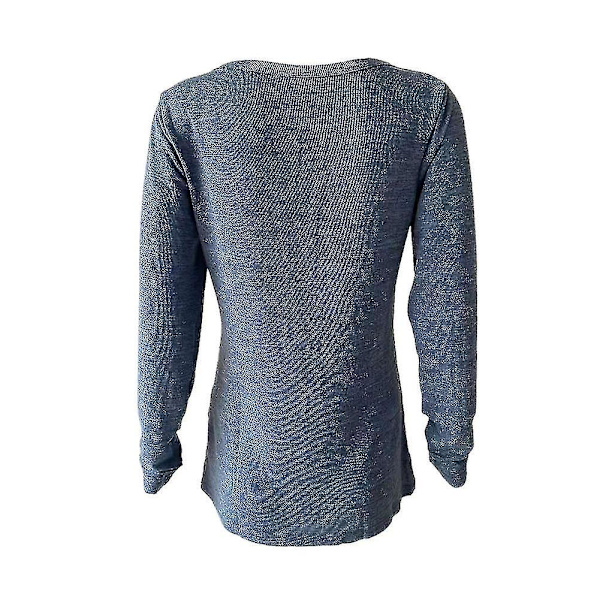 Kvinnors höst-/vintermode V-ringad print Långärmad Casual Lös T-shirt Plus Size Blue M