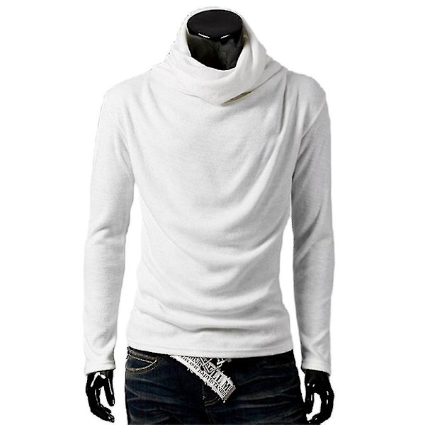 Män Solid Turtle Neck Långärmad Casual Vinter Höst Comfy Loose Pullover Tops White M