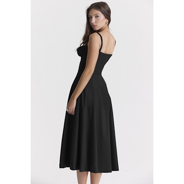 Blommönstrat print ärmlöst rynkad byst delat lår Boho midiklänning Carmen print bustier solklänning Black Slip Dress Asia L  EU M