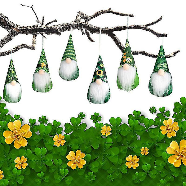 Shxx St. Patrick's Day-dekorationer St. Patrick's Day Rudolph Pendant Ansiktslös docka Grön Hat Festival-hänge Dekoration, 6-delat set Xq-zs1 null none