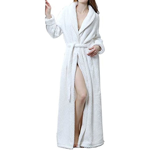 Dam fluffig morgonrock Mysig Lätt Posh Hellängd Morgonrock Vinter Varm Ren Färg Badrock Wrap Housecoat Nattkläder Navy XL