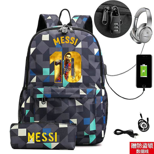 Messi Ryggsäck Lätt bärbar dator Man Casual USB Ungdomsresor Ryggväska Tonåringar Utomhussportväska Student skolväskor style 32 none