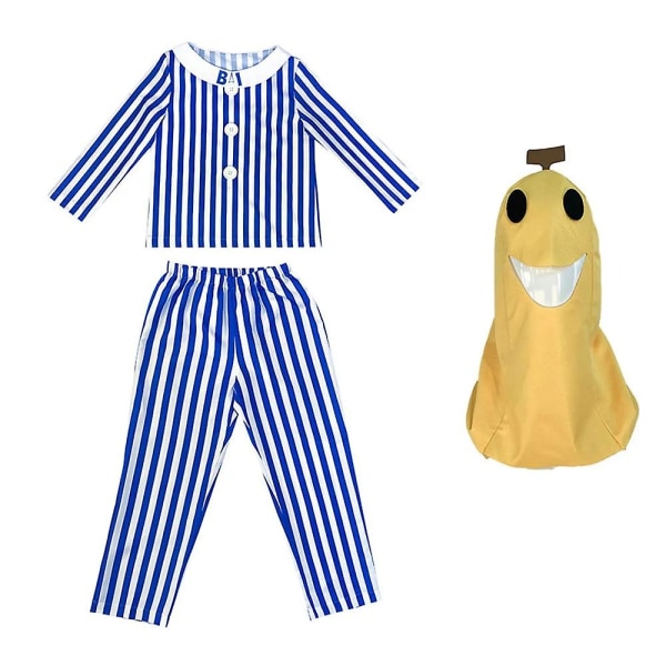 Vuxna Bananer i Pyjamas Kostym Blå Vit Rand Skjorta Byxor Med Bananhuvud Män Kvinnor Klänning Festkostym Halloween Bästa val Blue white XXL