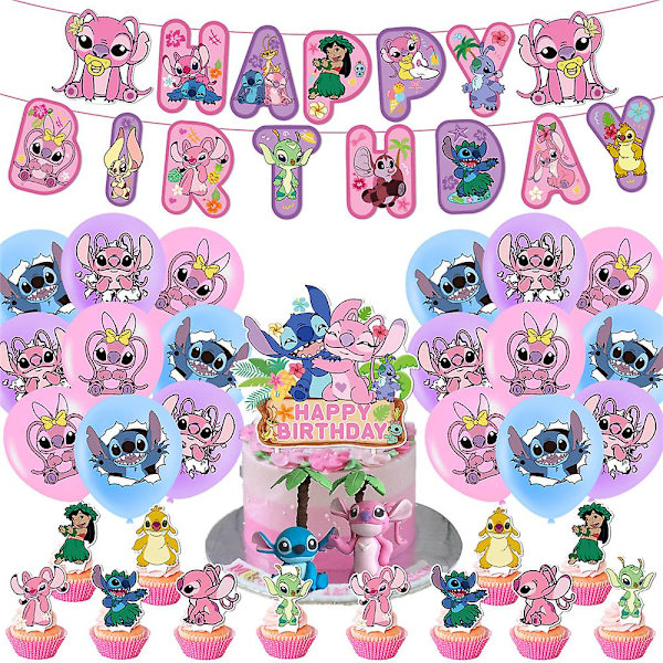 Lilo & Stitch Tema Födelsedagsfest Tillbehör Dekorationer Set Banner Flagga Tårta Toppers Ballonger Rekvisita null none