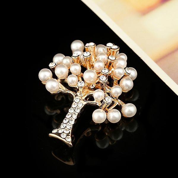 1 st Alloy Brosch Chic Trädformad Elegant Strass Inlagd Brosch Lapel Pins För Flickor Kvinnor Damer Golden 4.6X3.8cm