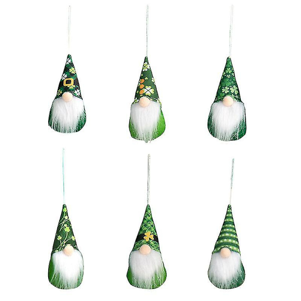 Shxx St. Patrick's Day-dekorationer St. Patrick's Day Rudolph Pendant Ansiktslös docka Grön Hat Festival-hänge Dekoration, 6-delat set Xq-zs1 null none