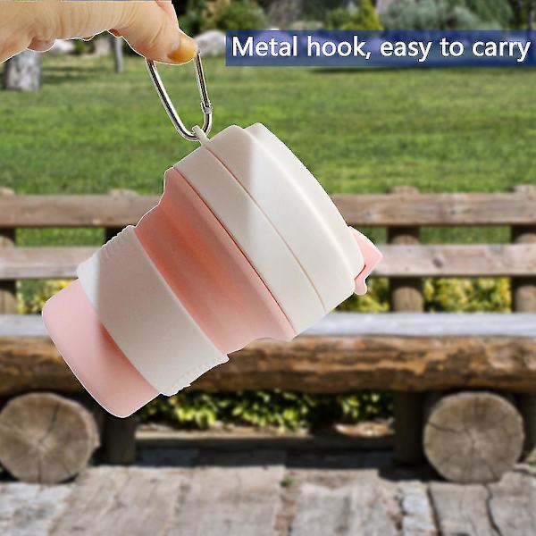 Silikon hopfällbar återanvändbar kaffekopp, bärbar hopfällbar lätt campingkopp med lock, utbyggbar vattenkopp för vandringsresor, sport, Gray*pink