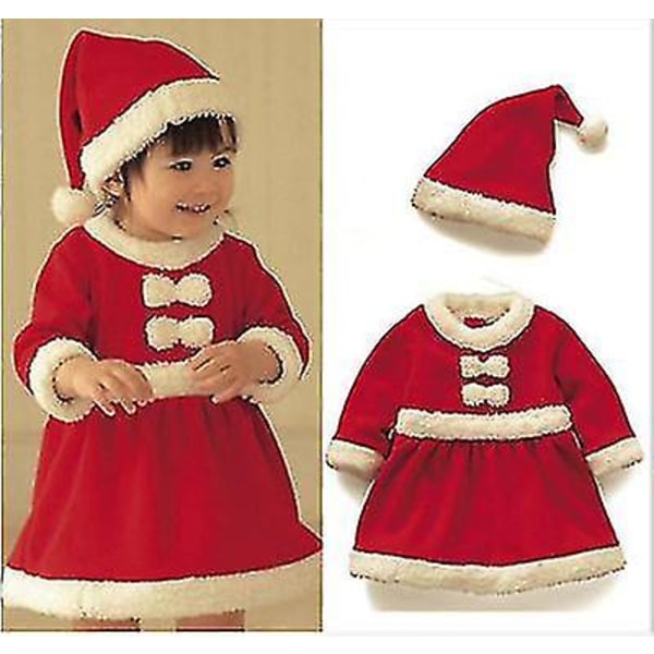 Barn Barn Jul Cosplay Jultomte Kostym Baby X-mas Outfit 3/4- set Klänning/byxor+toppar+hatt+kappa+bälte För pojkar Flickor 110cm (4T-5T) Girl