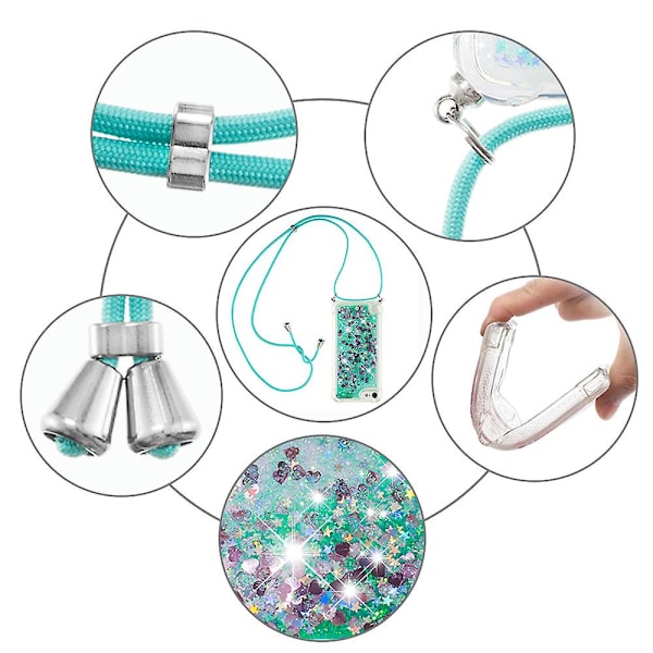 Long Lanyard Glitter Liquid Quicksand Tpu Cover för Ipod Touch (2019)/ipod Touch 6/5 - Mörklila hjärtan Green Hearts