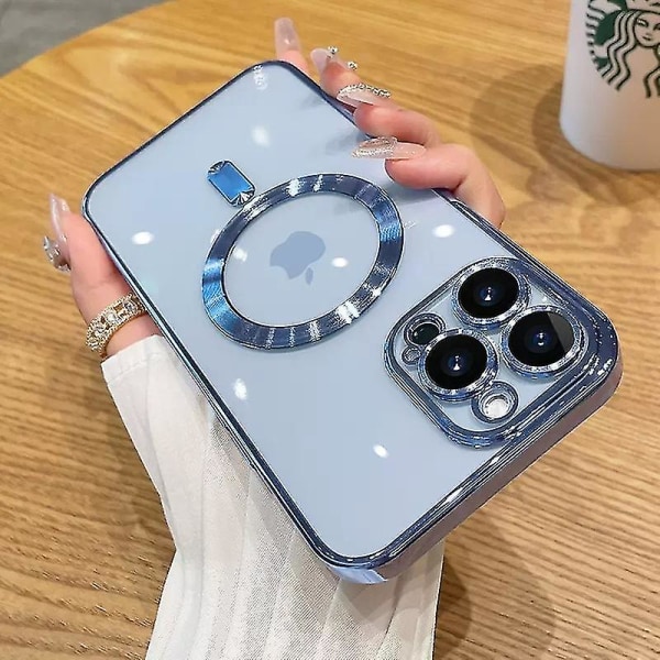 Klart Magsafe- case kompatibelt med Iphone 15 Pro Max, mjukt Tpu-stötsäkert cover med kameralinsskydd Blue For iPhone 15 Pro Max