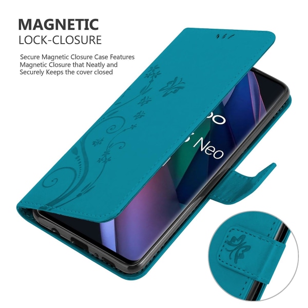 Oppo FIND X3 NEO Cover Case Case - med blommönster och stativfunktion och kortplats FLORAL BLUE FIND X3 NEO