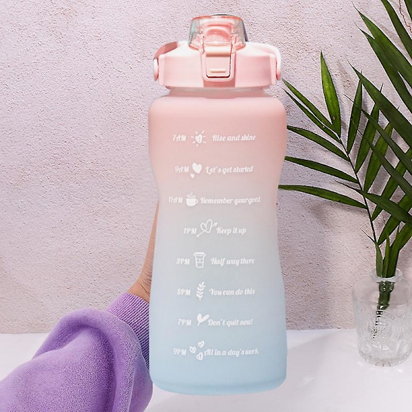 2l Vattenflaska med stor kapacitet Halmkopp Gradient Färg Plast Vattenkoppar med tidsmarkör Utomhus Fitness Sportflaska Green 2L
