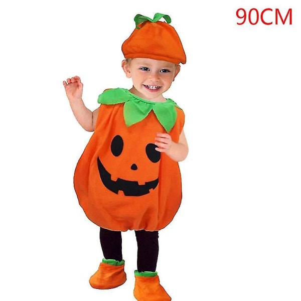 1 set Halloween kostym Baby Pumpkin Romper Body med hatt Skor Jumpsuit Outfit Orange 90CM